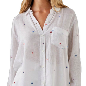 NEW Rails Charli Linen Shirt – Multi Daisy Embroidery, Size M, NWT
